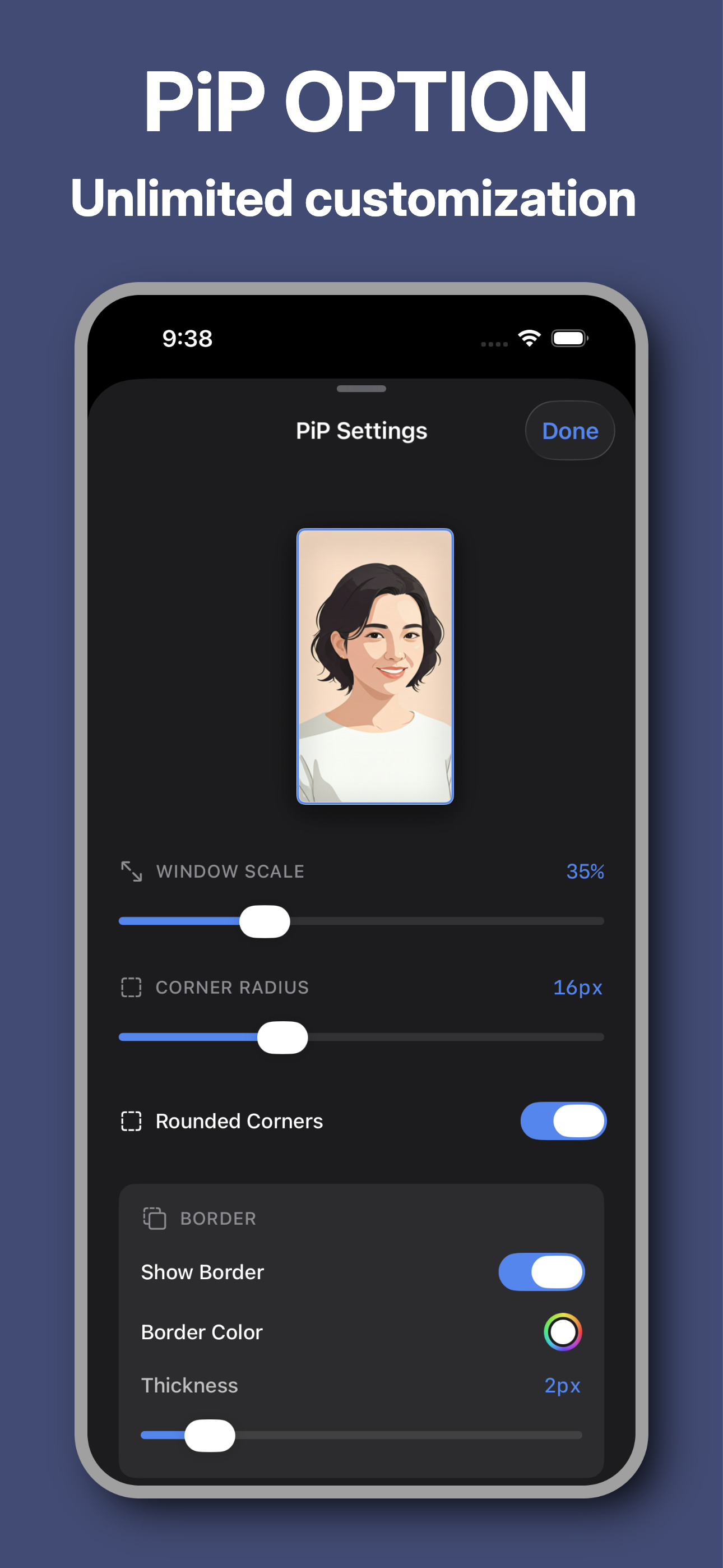 Asset library view showing imported overlays, logos, and watermark settings
